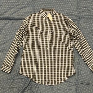 Men's Land’s End Blue, green, yellow and White Plaid Shirt